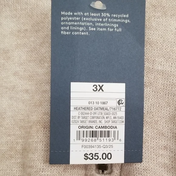 NWT Universal Thread Beige Heather Oatmeal Collared Pullover Sweater Size 3X - Picture 7 of 9